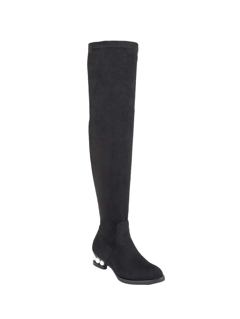 black synthetic knee length boot
