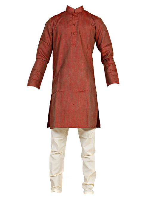 brown silk blend kurta set - 14352796 - Standard Image - 0