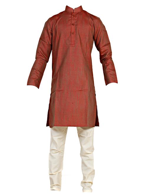 brown silk blend kurta set - 14352796 -  Standard Image - 0