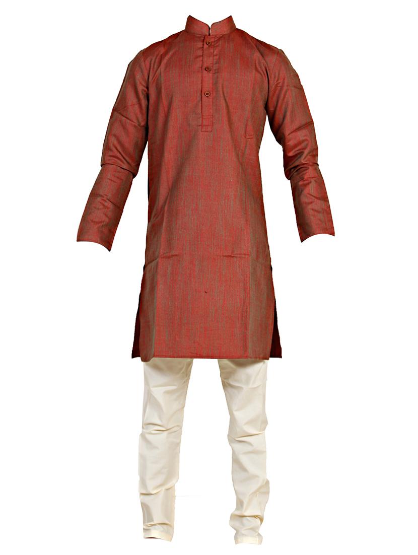 brown silk blend kurta set - 14352796 - Zoom Image - 0