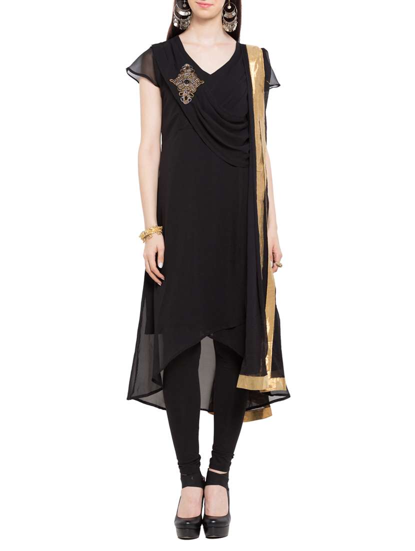 black stitched high low suit