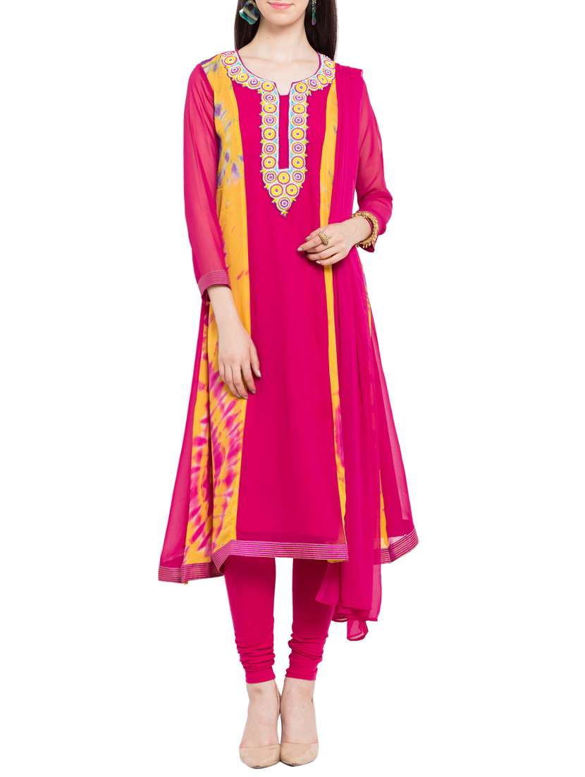magenta stitched flared suit