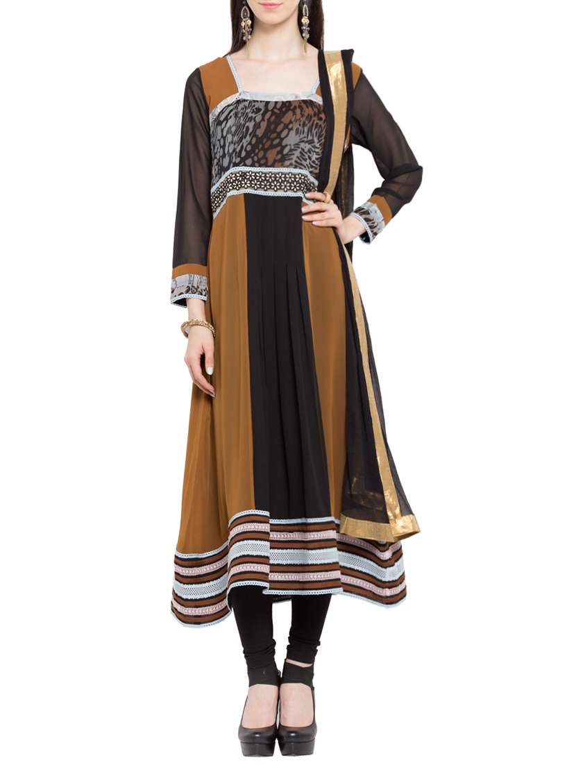 brown stitched anarkali suit