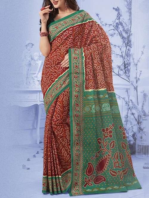 women's bandhani rust colored saree with blouse - 14361703 -  Standard Image - 0