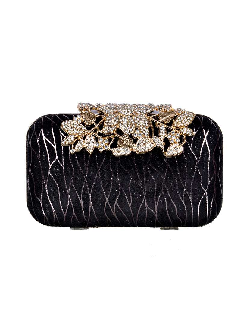 black polyester box clutch