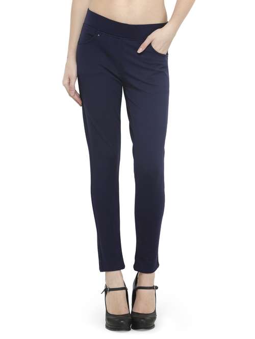navy blue cotton lycra jeggings - 14366629 - Standard Image - 0