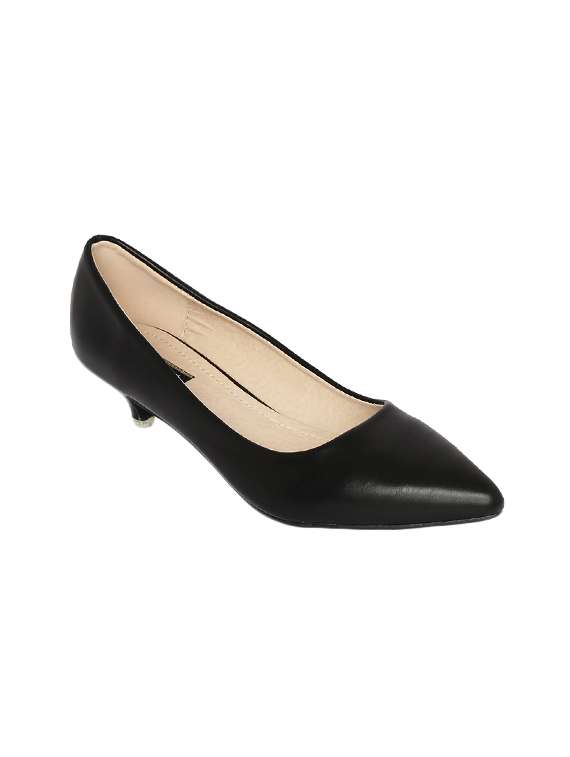 black faux leather slip on pumps