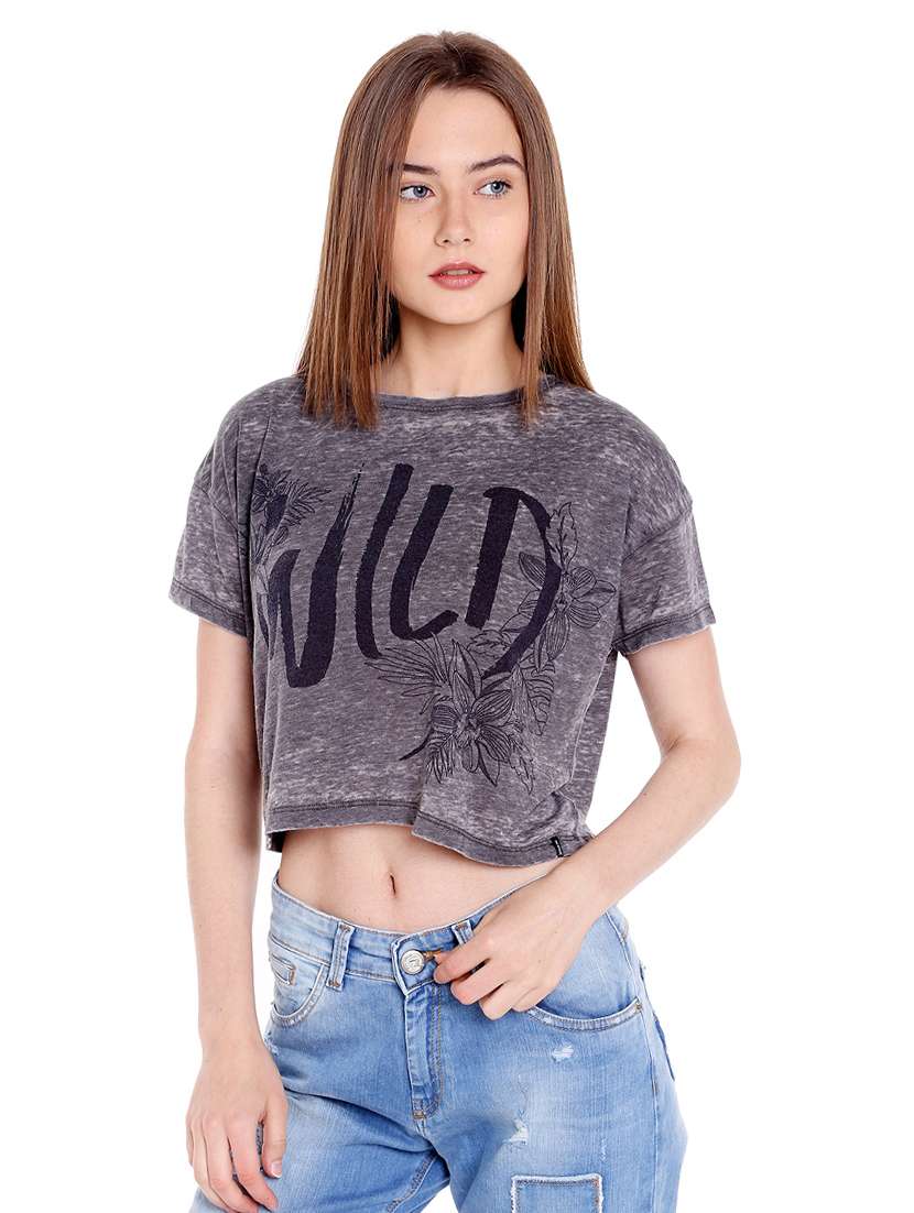 grey printed cotton crop tee - 14367809 - Zoom Image - 0
