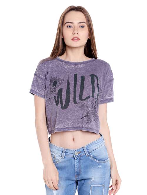 purple printed cotton crop tee - 14367810 - Standard Image - 0