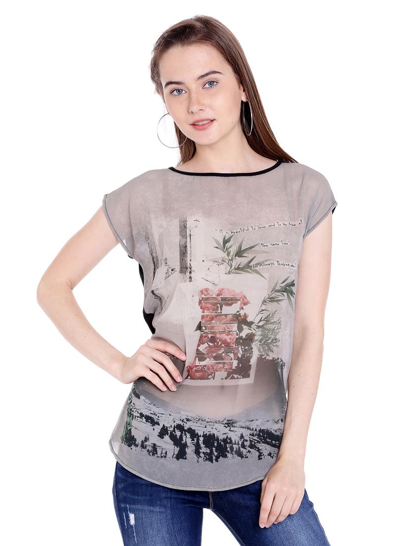 grey printed viscose regular tee - 14367816 - Zoom Image - 0