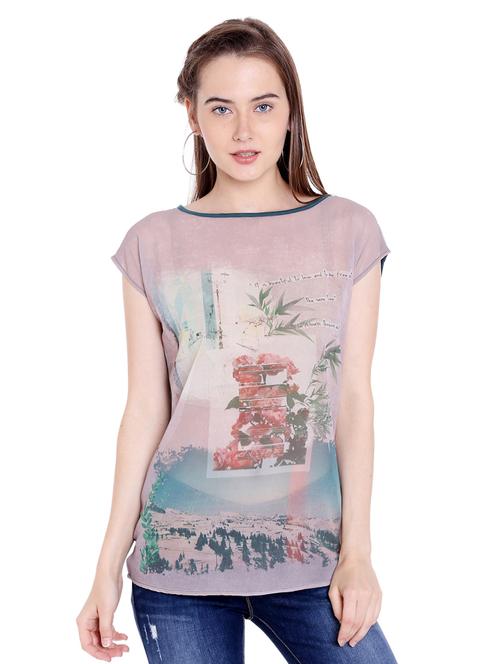 pink printed viscose regular tee - 14367817 - Standard Image - 0