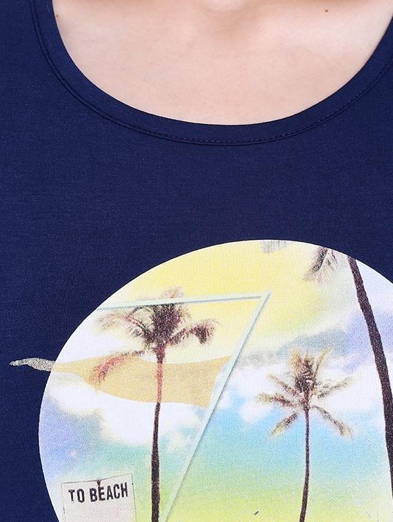 navy blue printed viscose regular tee - 14367825 - Standard Image - 3