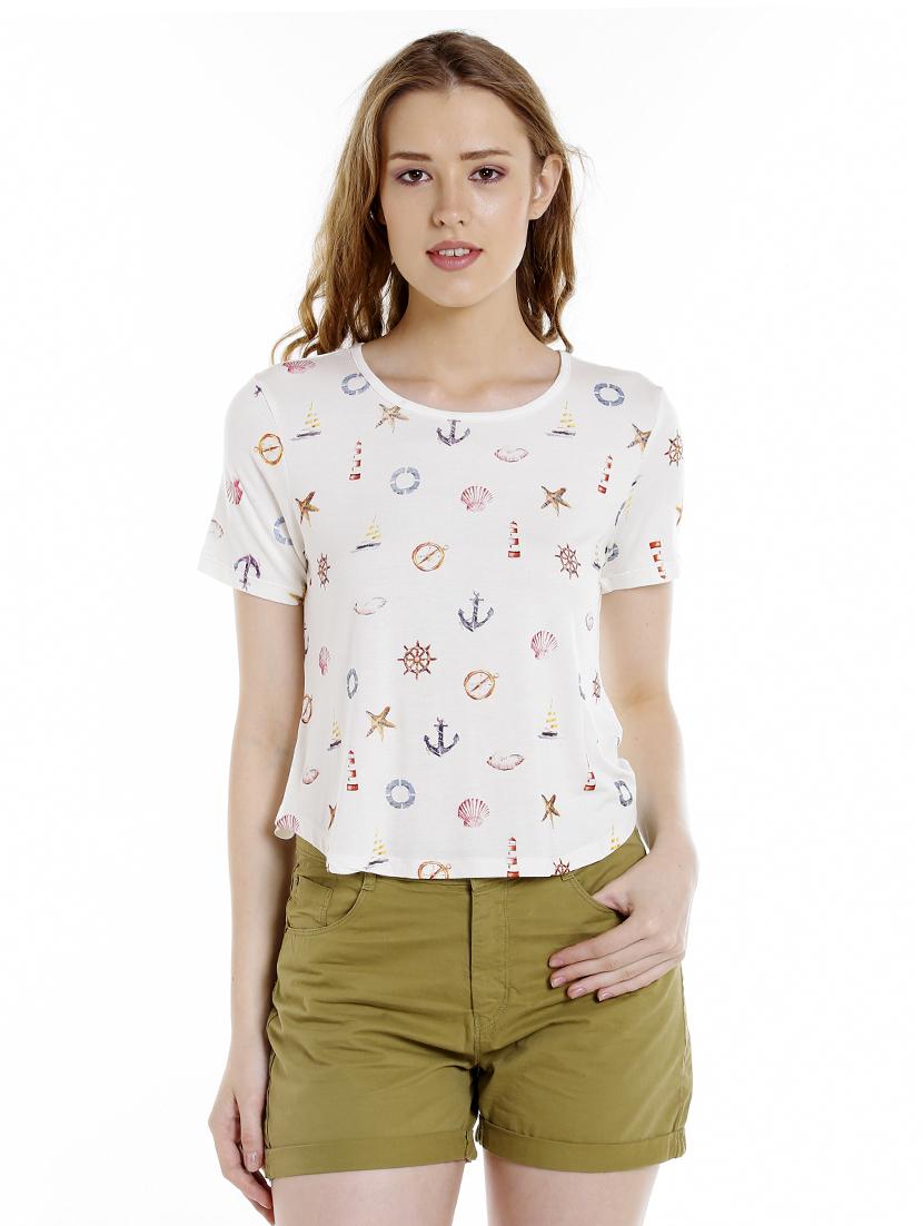 white printed viscose regular tee - 14367827 - Zoom Image - 0