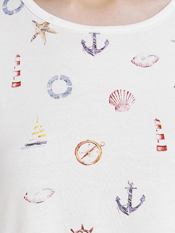 white printed viscose regular tee - 14367827 - Standard Image - 3
