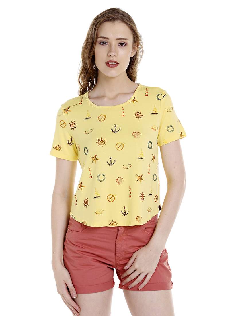 yellow printed viscose regular tee - 14367829 -  Zoom Image - 0
