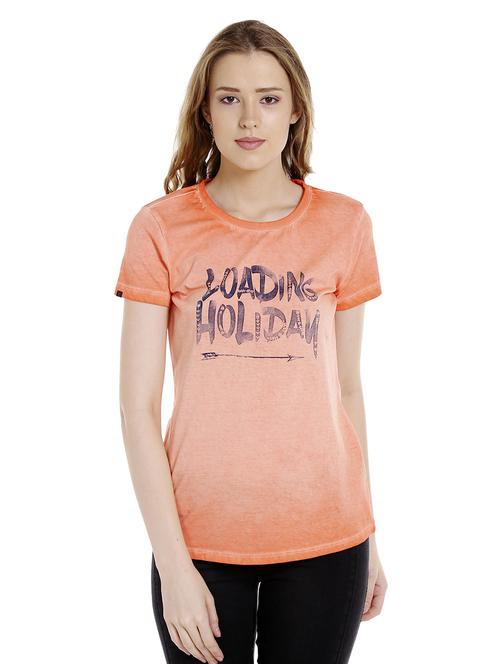 orange printed cotton regular tee - 14367832 - Standard Image - 0
