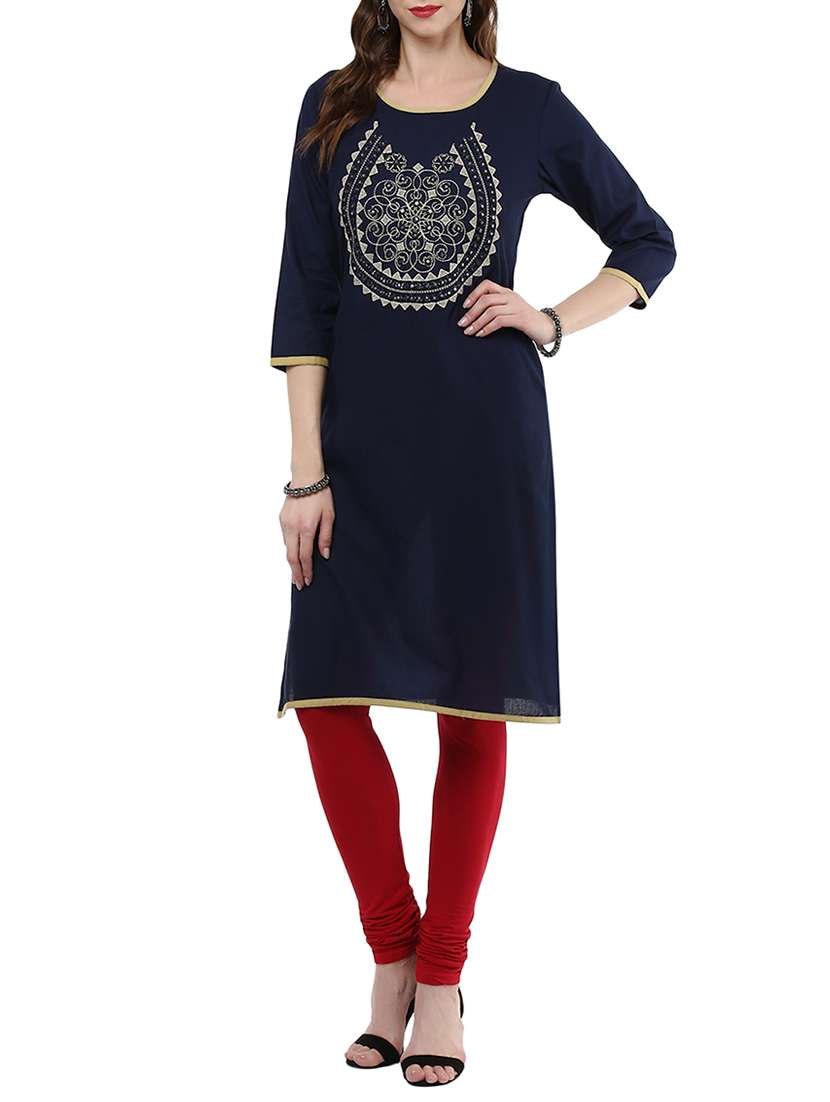 blue cotton straight kurta