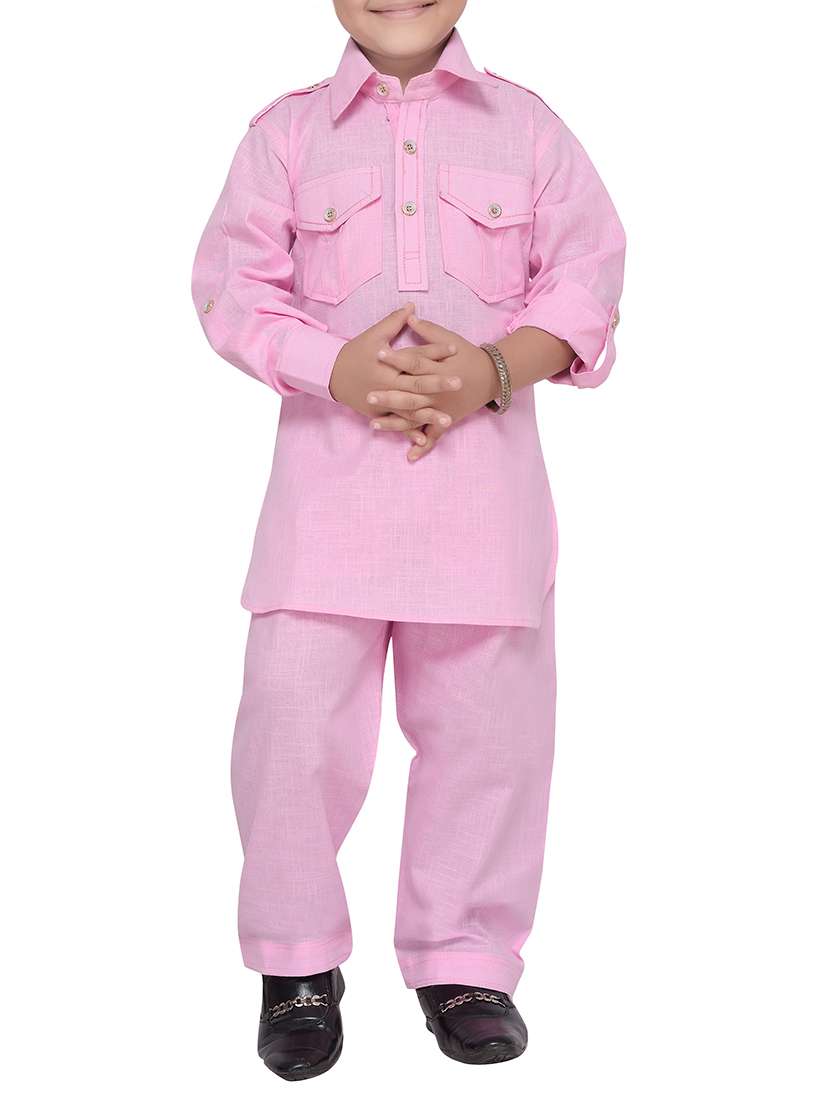 pink cotton pathani suit set - 14375234 - Zoom Image - 0