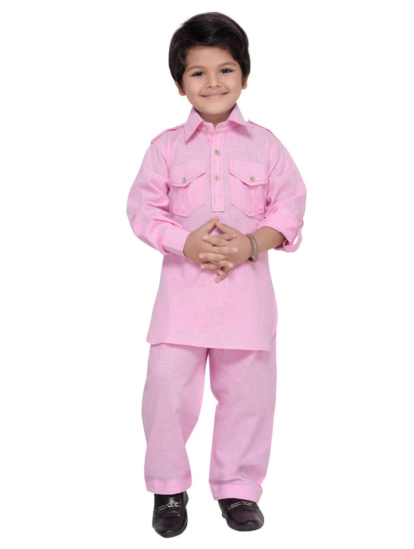 pink cotton pathani suit set - 14375234 - Standard Image - 3