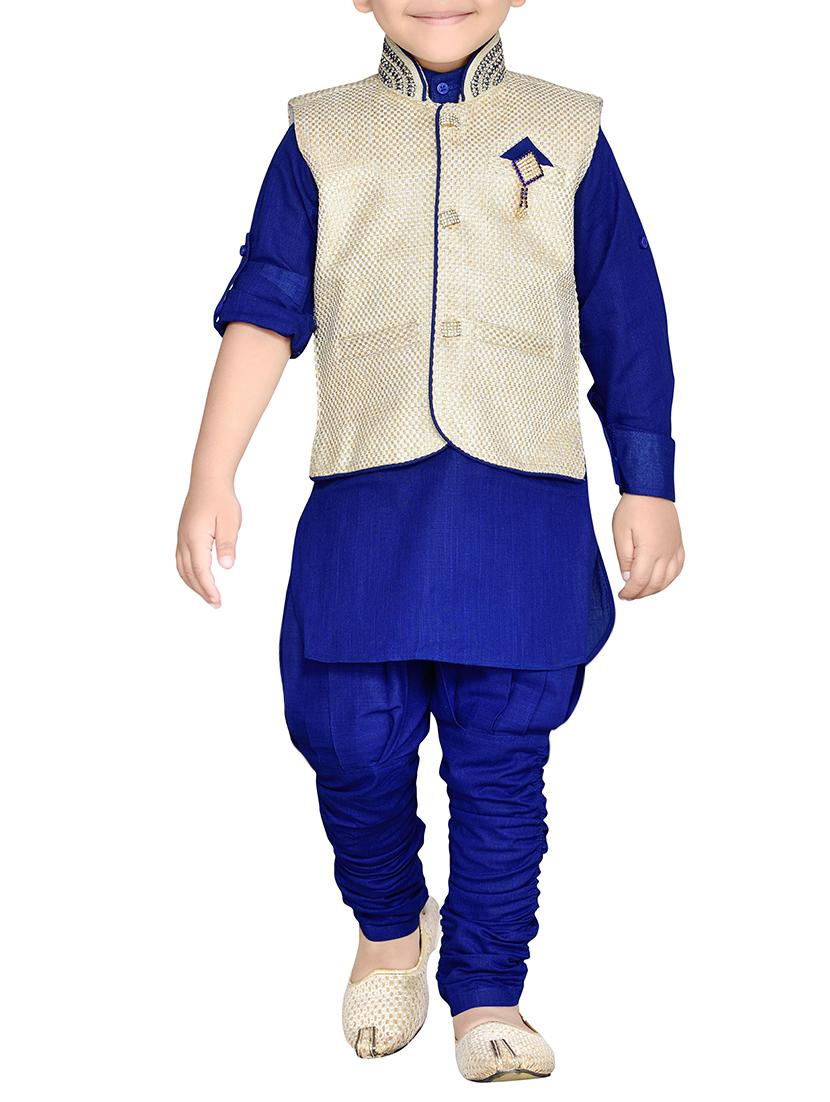 blue silk blend kurta set - 14375253 - Zoom Image - 0