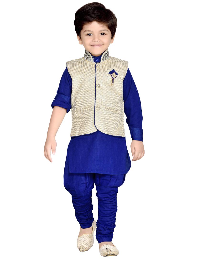 blue silk blend kurta set - 14375253 - Standard Image - 3