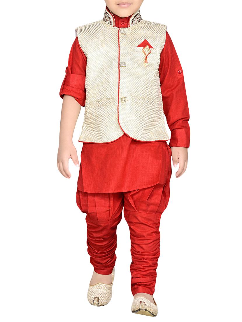 red silk blend kurta set - 14375254 -  Zoom Image - 0