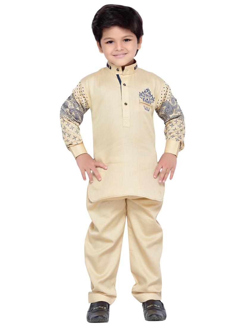 beige cotton kurta, pyjama & waistcoat set - 14375266 - Standard Image - 3