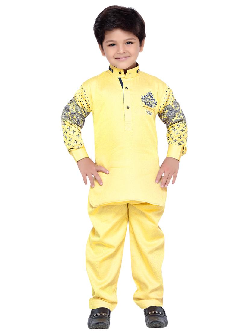 yellow cotton kurta, pyjama & waistcoat set - 14375267 - Standard Image - 3