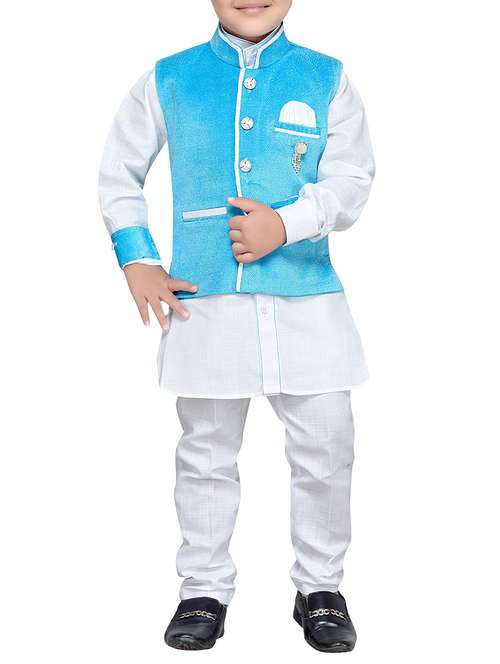 light blue cotton kurta set - 14375271 - Standard Image - 0