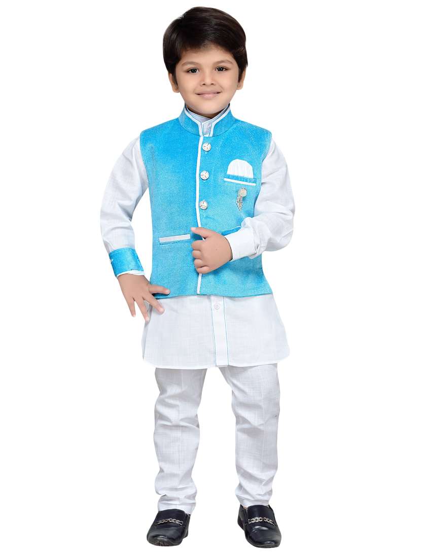 light blue cotton kurta set - 14375271 - Standard Image - 3
