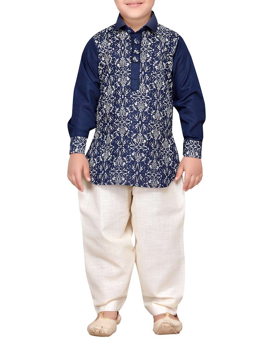 blue cotton kurta pyjama set - 14375284 -  Zoom Image - 0