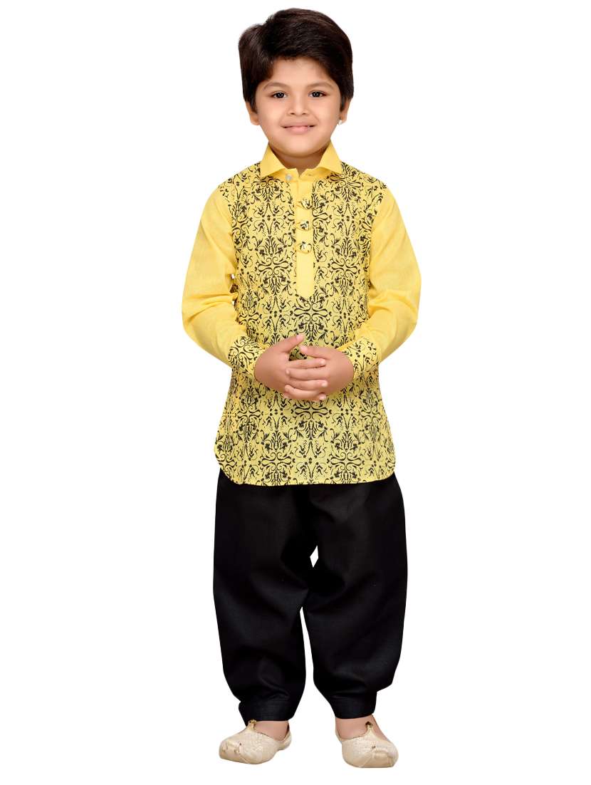 yellow cotton kurta pyjama set - 14375285 - Standard Image - 3