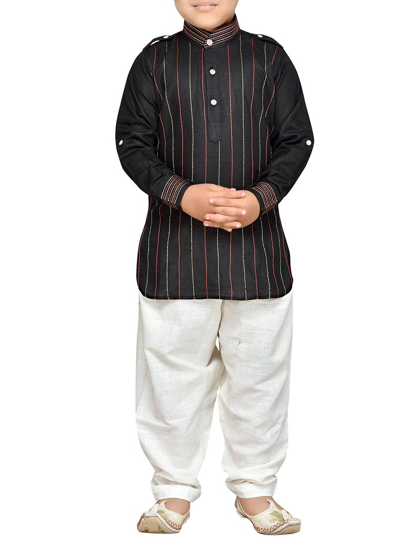 black cotton kurta pyjama set - 14375287 -  Zoom Image - 0