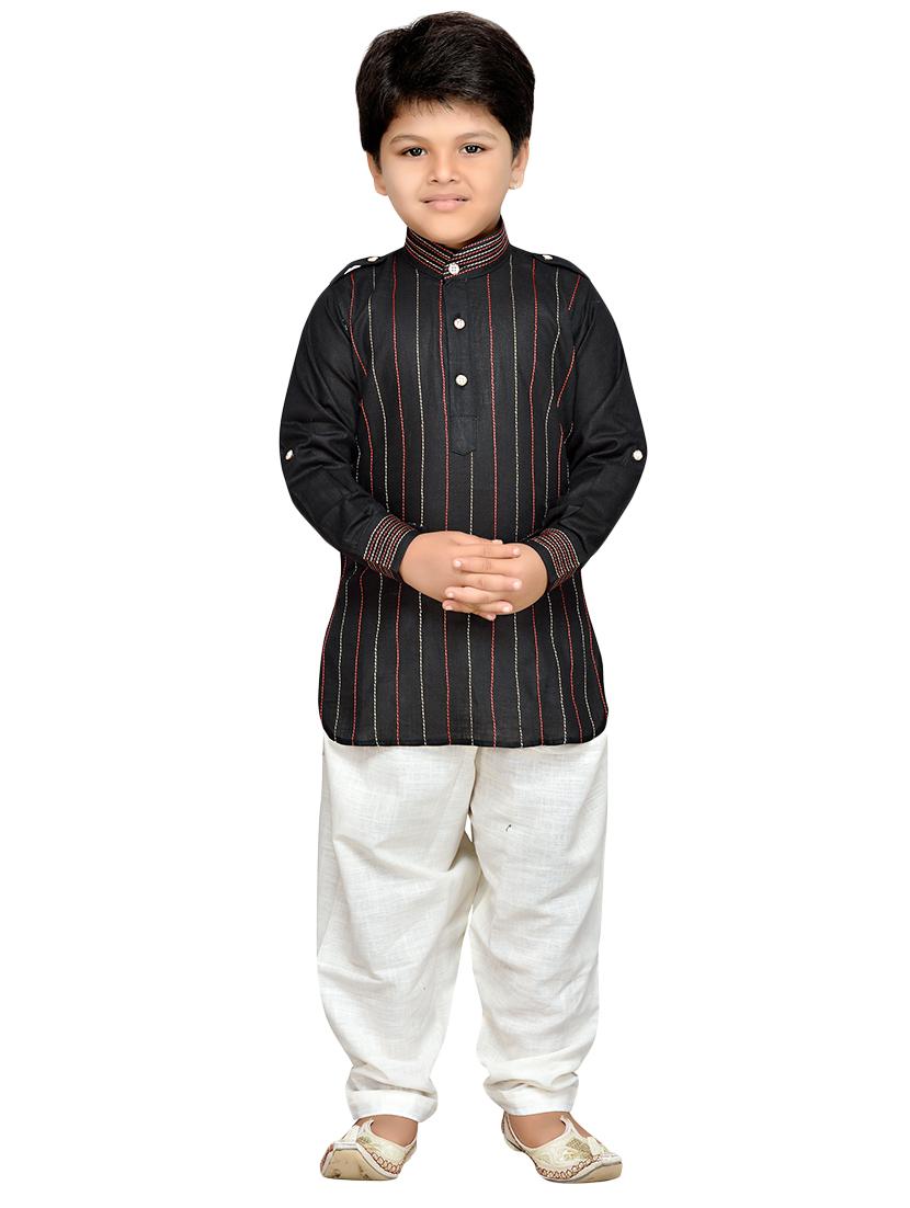 black cotton kurta pyjama set - 14375287 - Standard Image - 3