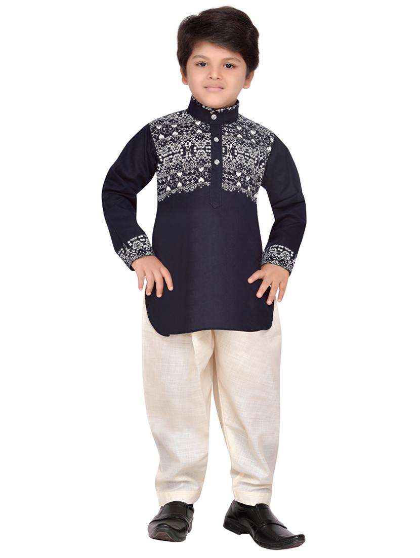 blue cotton kurta pyjama set - 14375298 - Standard Image - 3