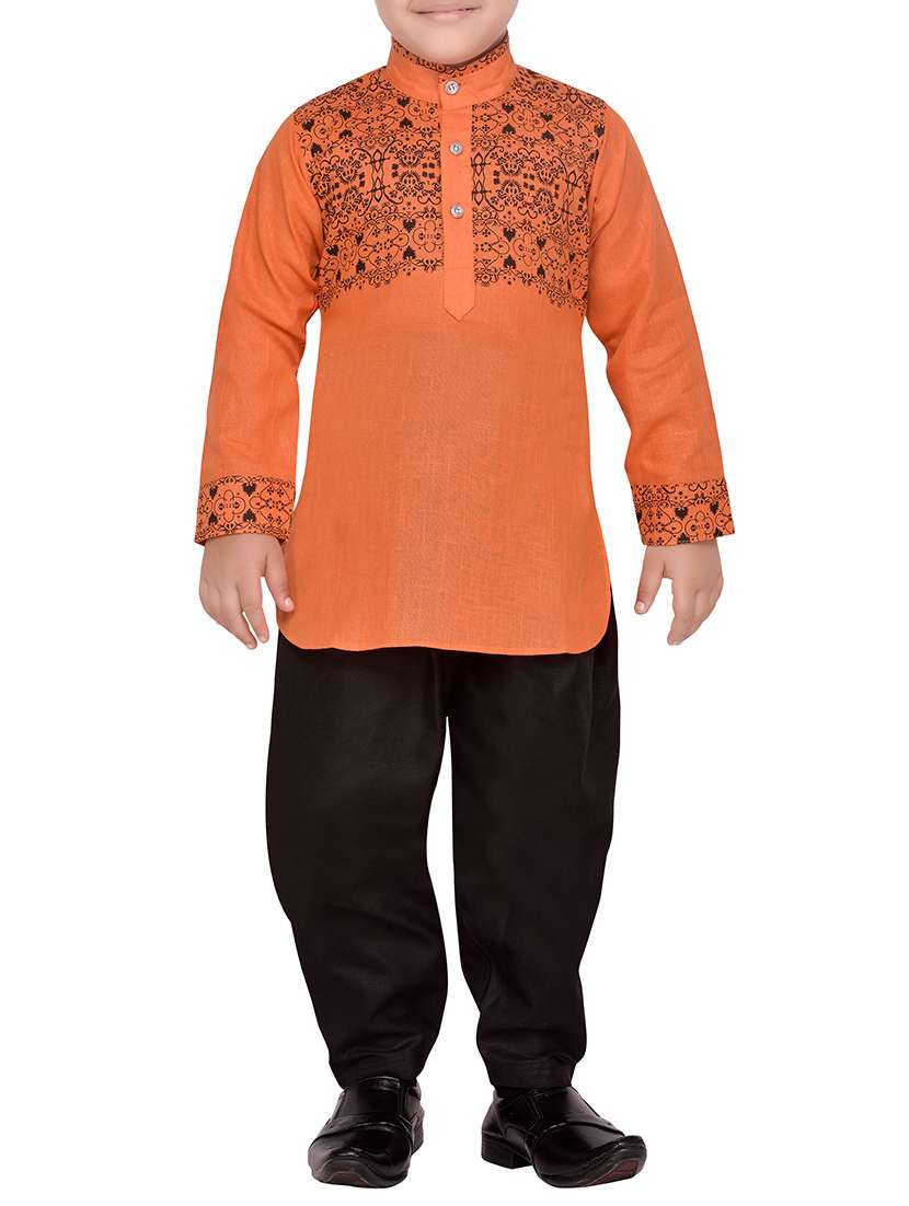 orange cotton kurta pyjama set - 14375299 - Zoom Image - 0