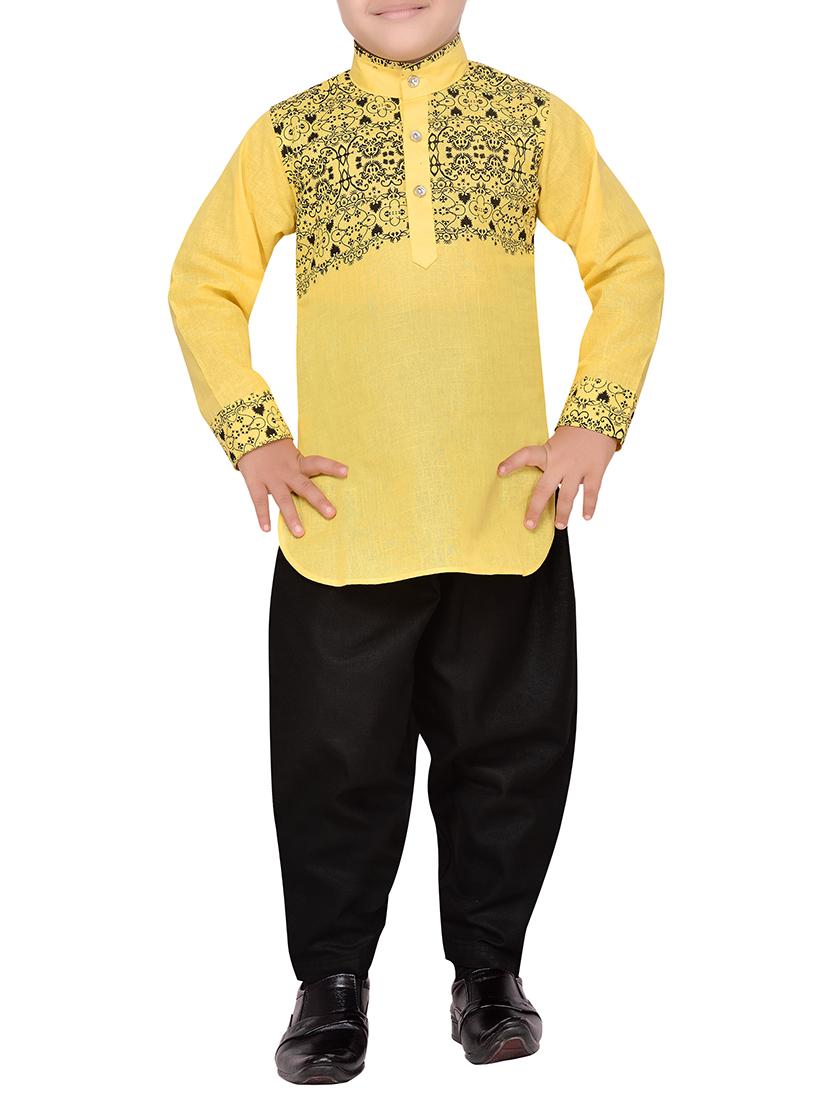 yellow cotton kurta pyjama set - 14375300 - Zoom Image - 0