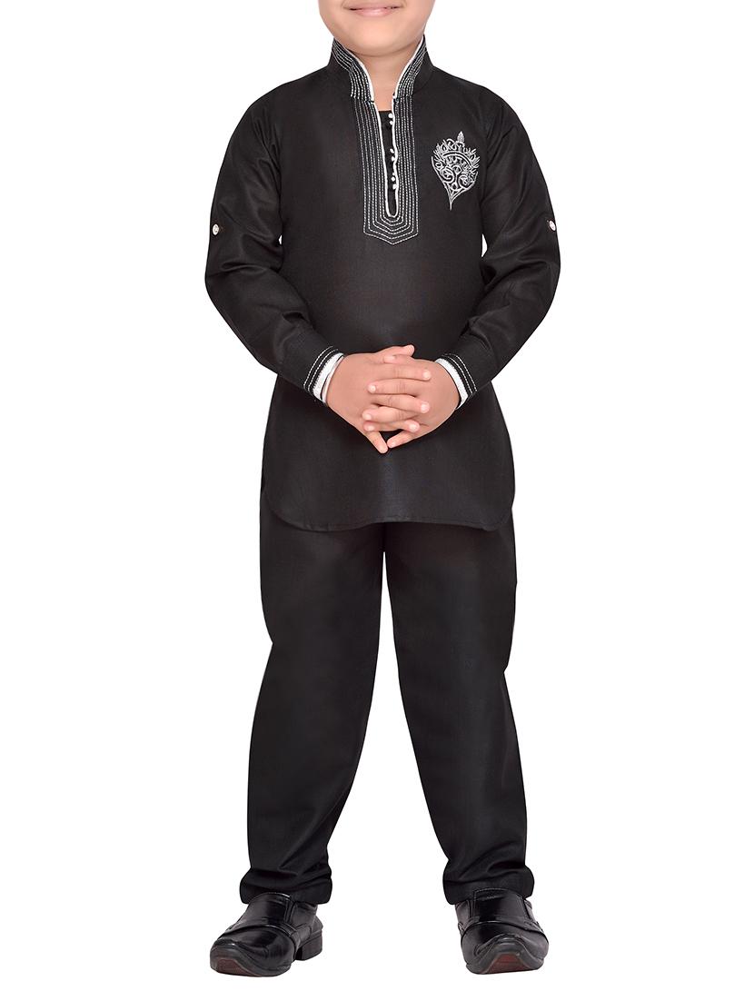 black cotton kurta pyjama set - 14375301 - Zoom Image - 0