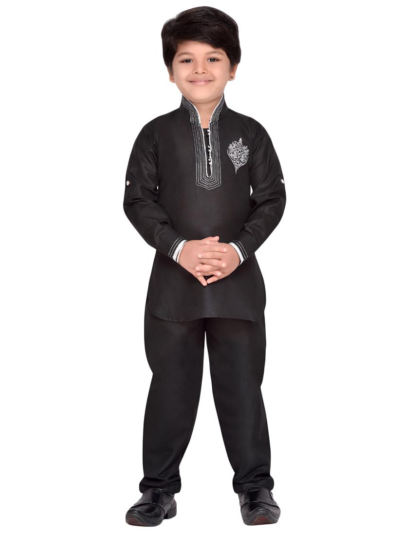 black cotton kurta pyjama set - 14375301 - Standard Image - 3