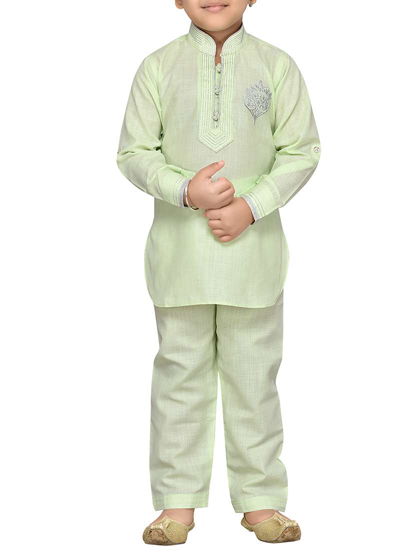 green cotton kurta pyjama set - 14375302 - Zoom Image - 0