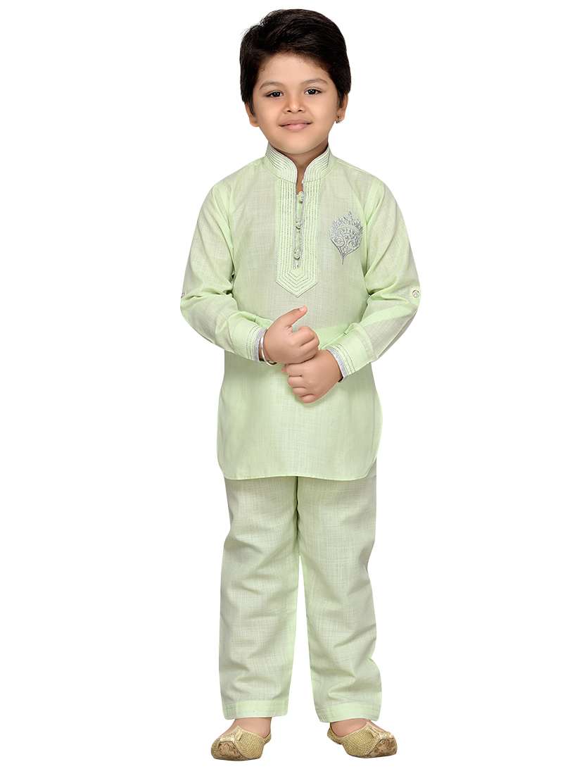 green cotton kurta pyjama set - 14375302 - Standard Image - 3