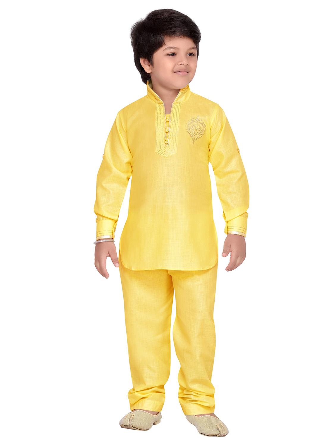 yellow cotton kurta pyjama set - 14375304 - Standard Image - 3