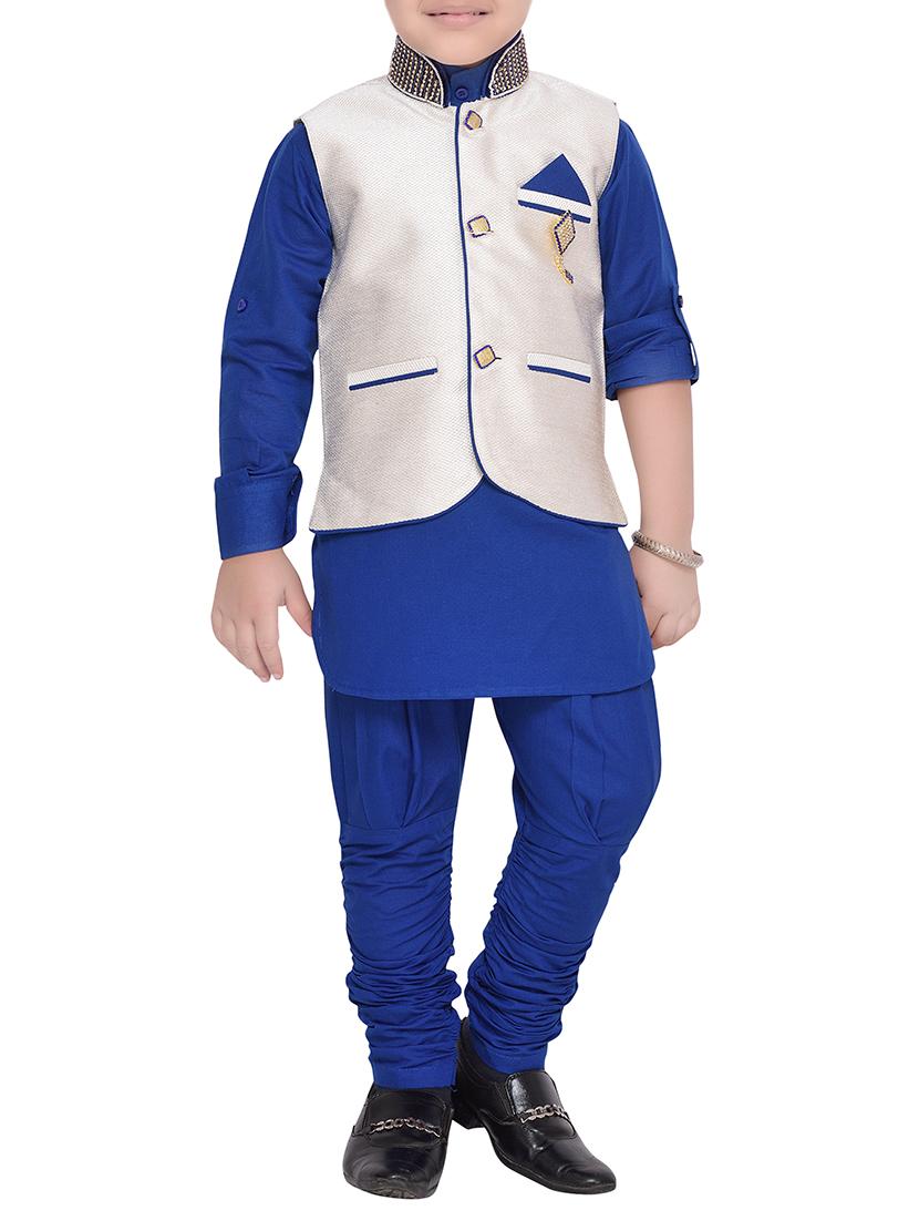 blue silk blend kurta set - 14375311 - Zoom Image - 0