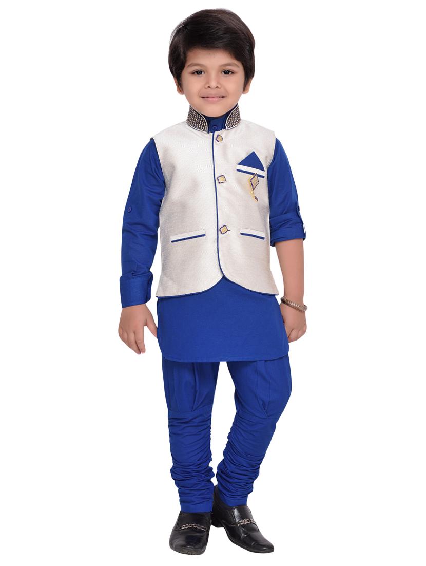 blue silk blend kurta set - 14375311 - Standard Image - 3