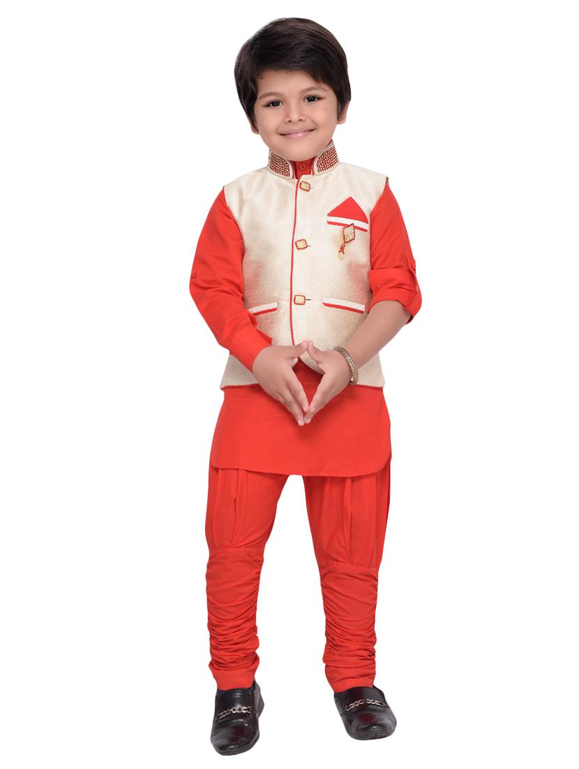 red silk blend kurta set - 14375312 - Standard Image - 3