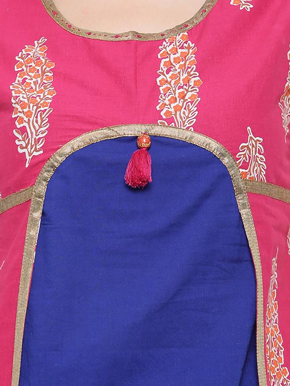 pink & blue cotton a-line kurta - 14377349 - Standard Image - 3