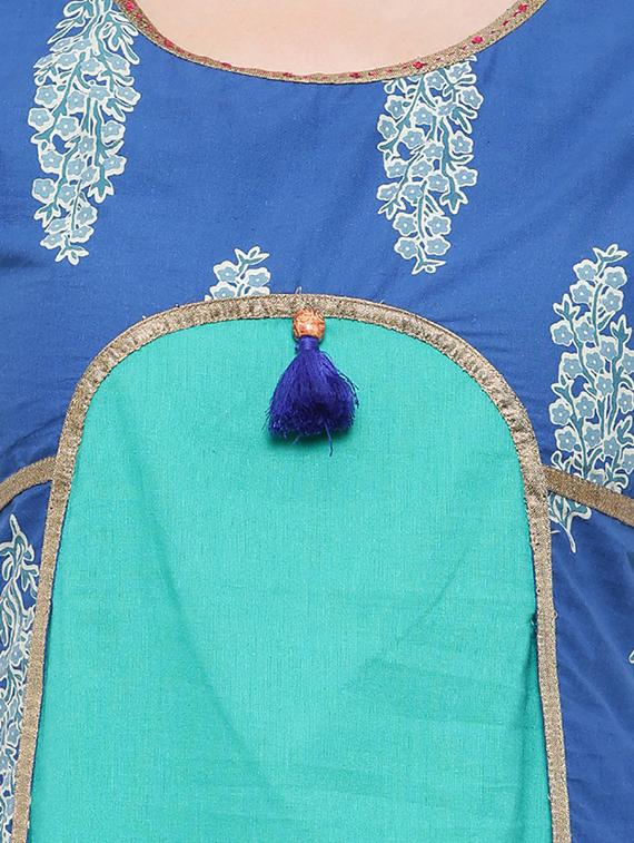 blue & turquoise cotton a-line kurta - 14377350 - Standard Image - 3