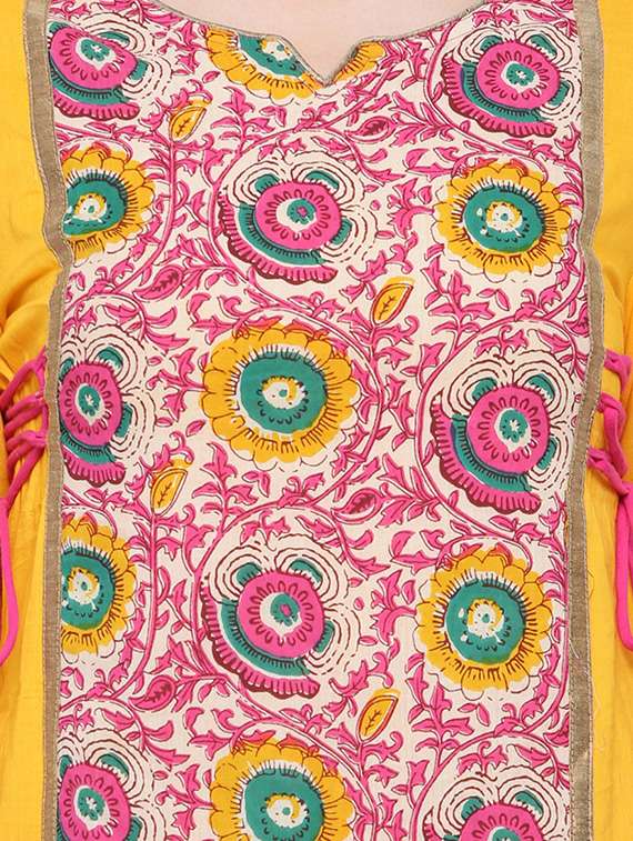 yellow cotton a-line kurta - 14377370 -  Standard Image - 3