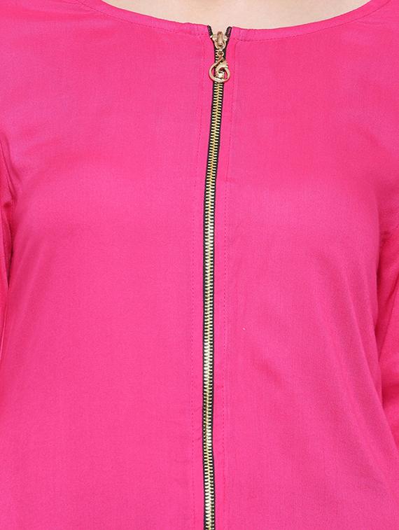 pink rayon asymmetric solid kurta - 14377386 - Standard Image - 3