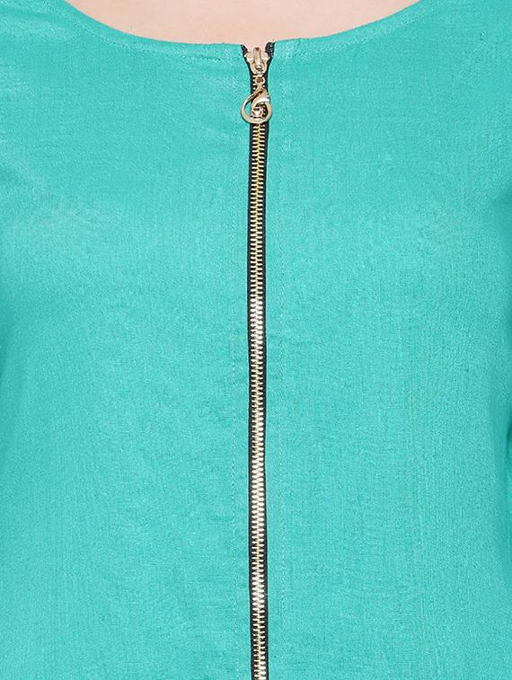 turquoise rayon asymmetric solid kurta - 14377387 - Standard Image - 3
